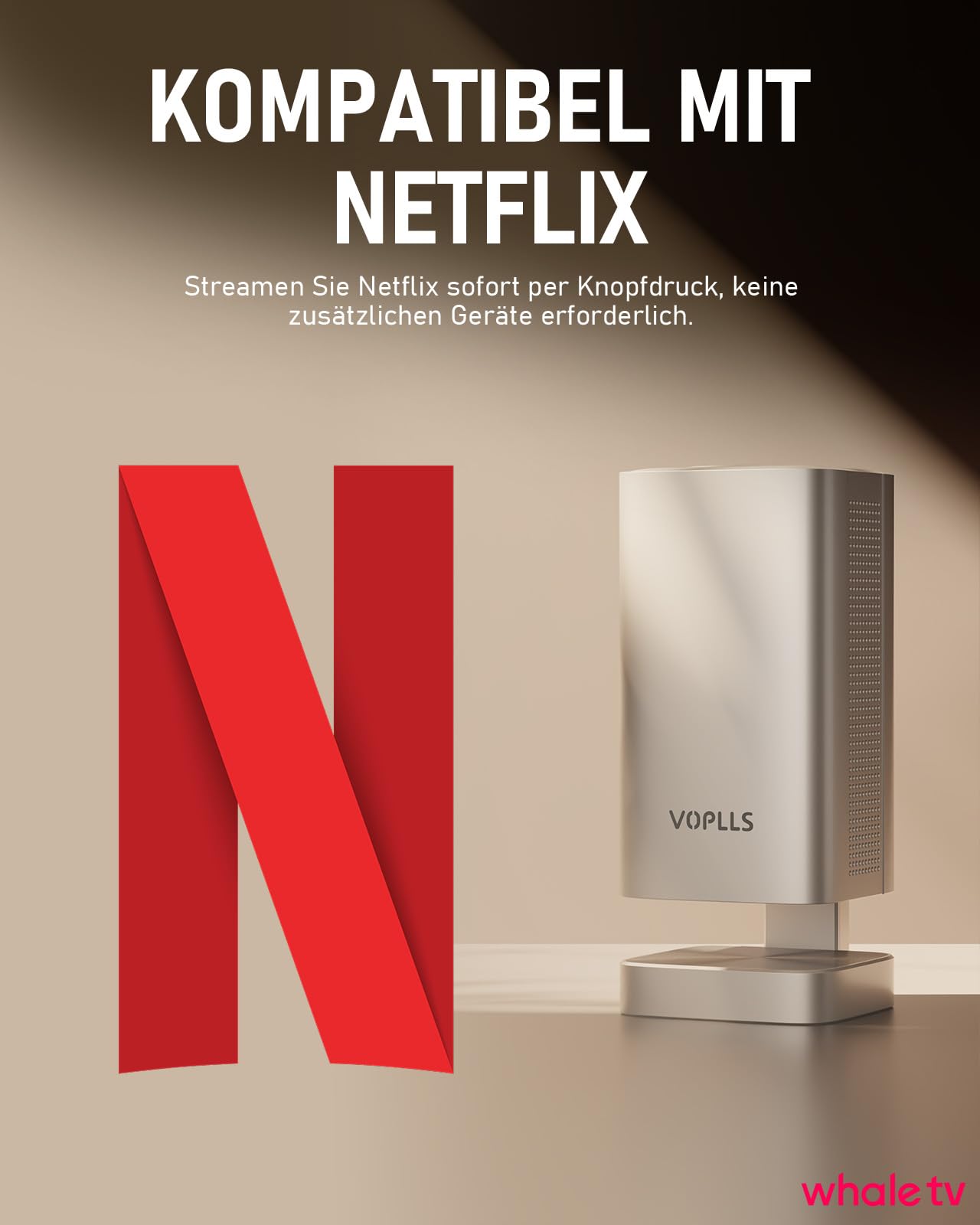 VOPLLS Smart Mini Beamer 4K 28000 Lumen Projektor, Full HD 1080P, WiFi6 Bluetooth, TOF Autofokus, Trapezkorrektur, 210° Drehbar, Kompatibel mit Netflix & Dolby Audio