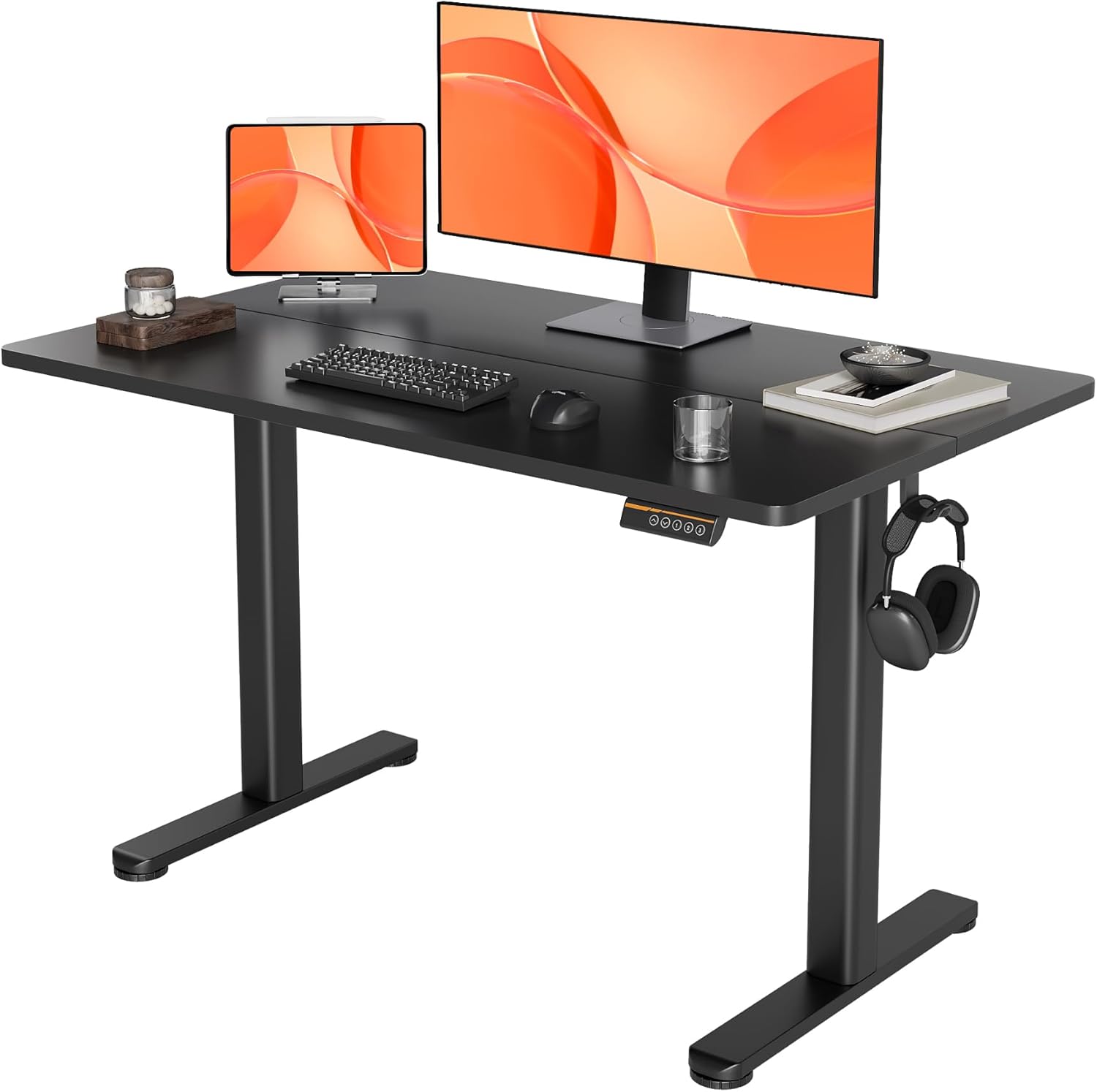 ydn electric standing desk, adjustable height stand up desk, 48x24 inches sit stand home office desk with splice board, black top 48 inches black