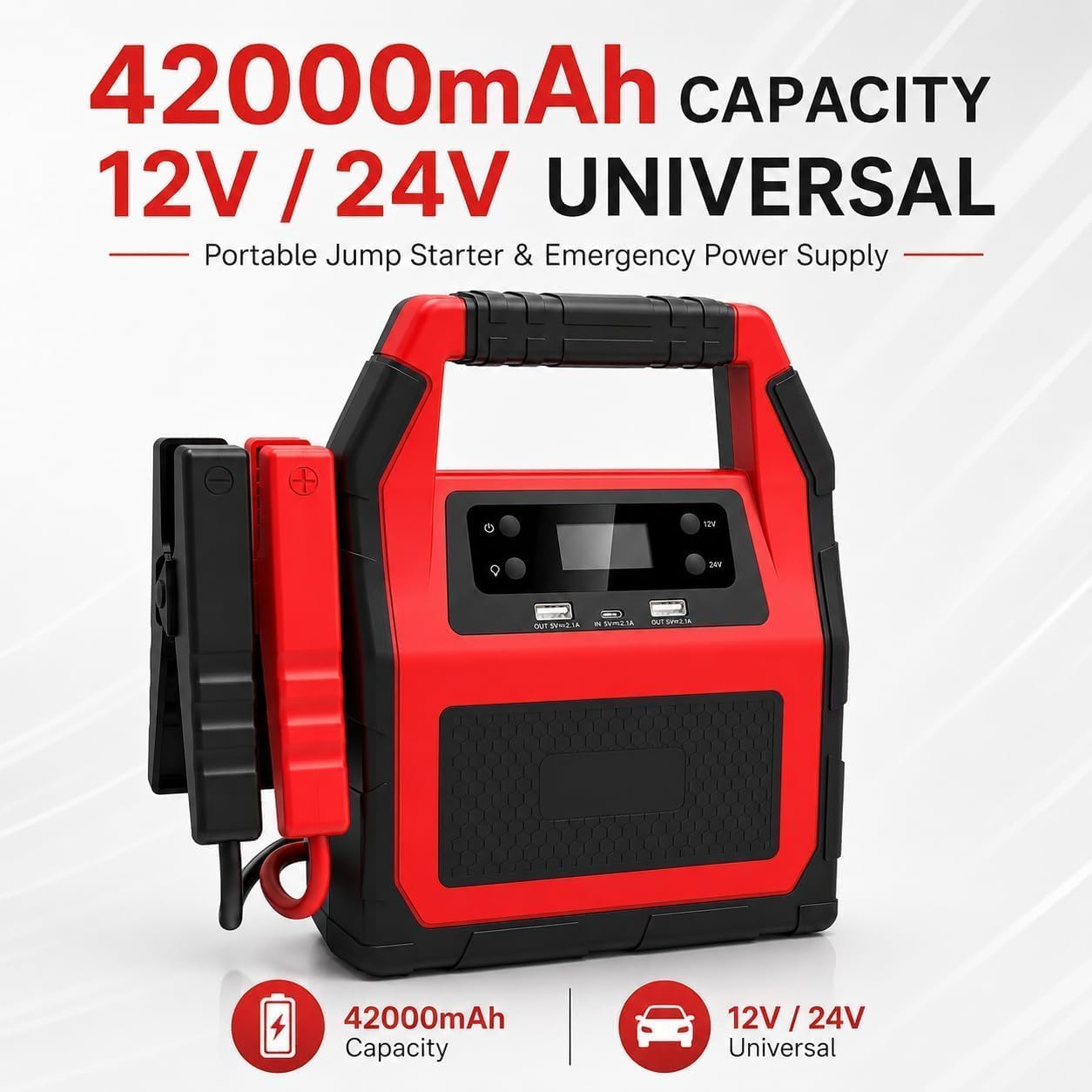 Avviatore di emergenza portatile da 42000 mAh, 12 V/24 V, 1500 A