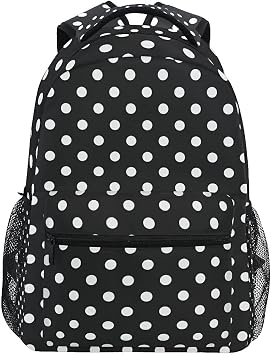 White Polka Dot Backpack Durable Travel 