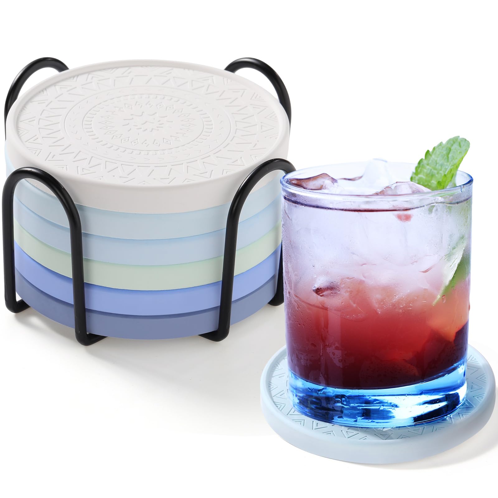 Photect Diatomaceous Earth Coasters Set with Holder Absorbent Stone Drink Coasters Instant Drying Tray for Tabletop Protection Home Decoration