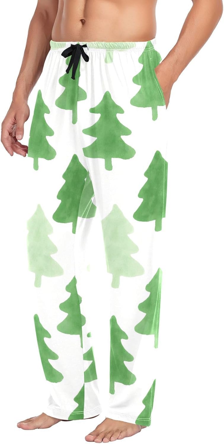 susiyo Green Christmas Trees Mens Pajama Pants Loose Fit Thin Pj Bottoms for Men