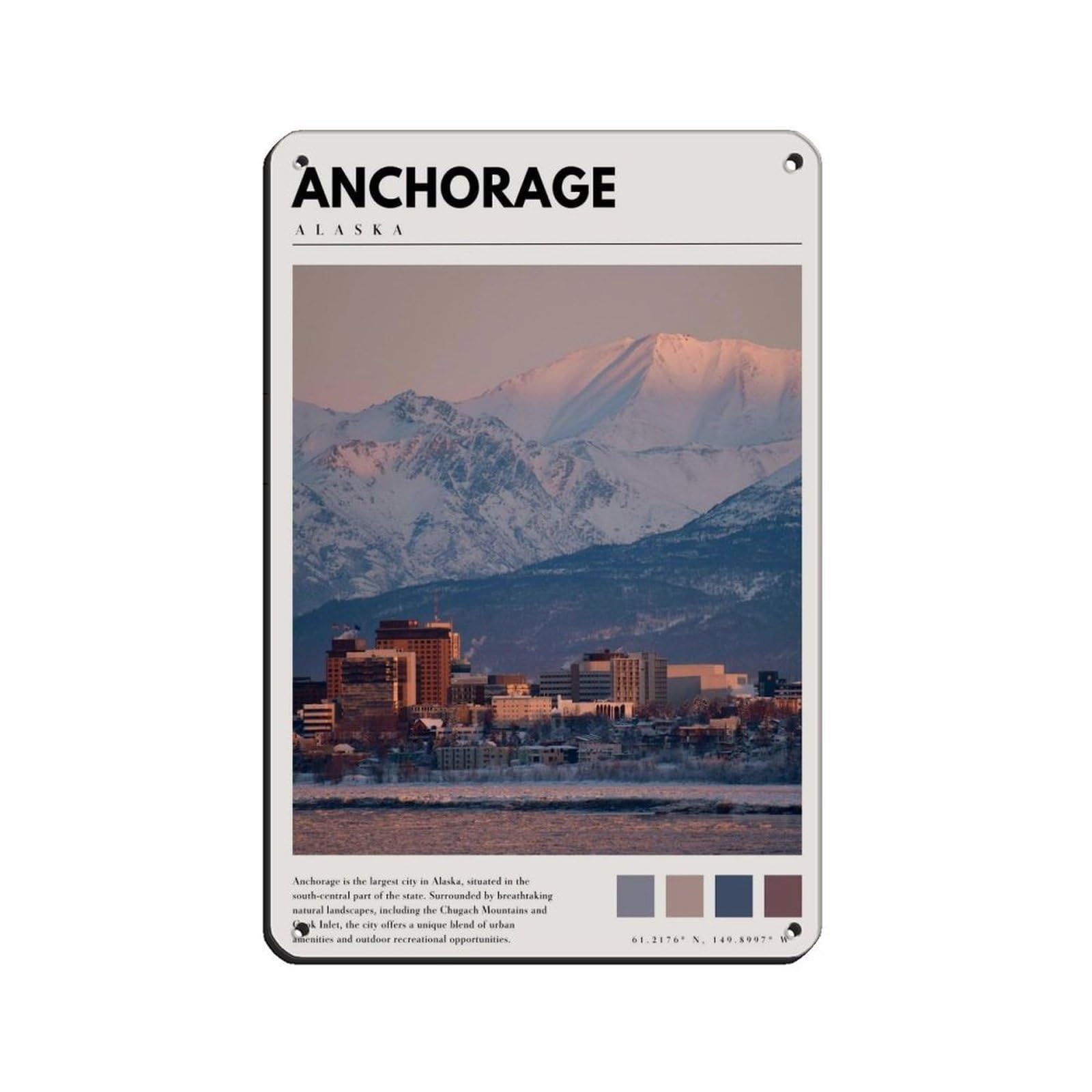 Anchorage Alaska Poster Anchorage Art Retro Poster Metal Tin Sign Chic Art Retro Iron Painting Bar People Cave Cafe Family Garage Poster Wall Decoration 8x12inch(20x30cm)