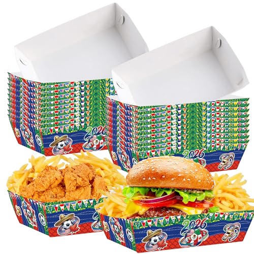 EngoEagle 2026 World Soccer Tournament Cup Party Supplies, 24Pcs Paper Boats for Serving Snack, Disposable Food Trays for Game Day, Sports Events and Birthday Party Decorations