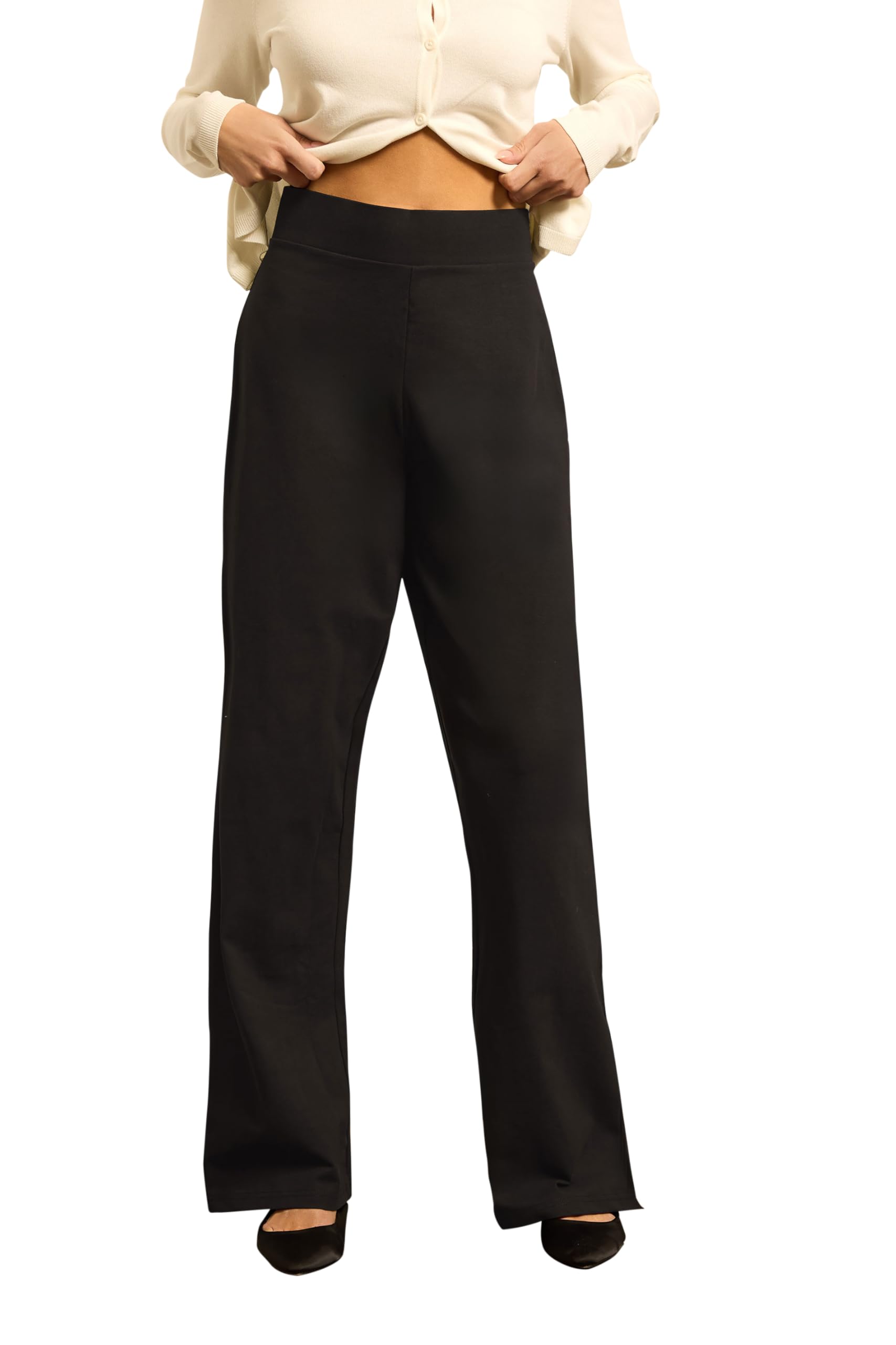 M&Co Women's Black Wide Leg Yoga Pants In | : Large