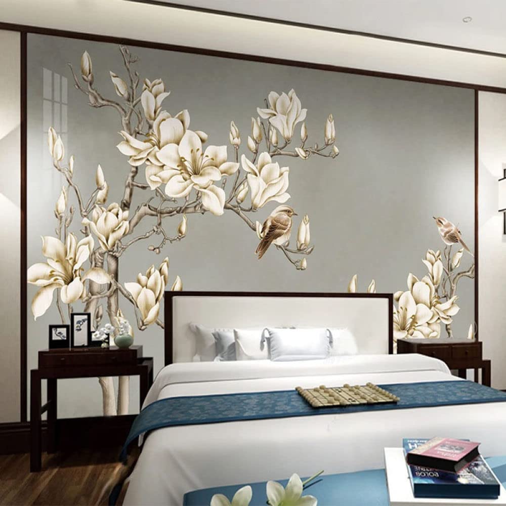 Stickers Muraux,Papier Peint Photo 4D Diy Grand Classique Fleurs Et Oiseaux Art Mural Pour Salon Chambre, Facile À Coller Stickers Muraux Imperméables Décor À La Maison Chambre D'Enfants Pépini