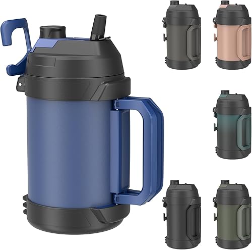 Zukro Jarra de agua deportiva con tapa con pajilla, 0.9 galón115 onzas, jarra grande aislada de acero inoxidable con asa, botella de agua de boca