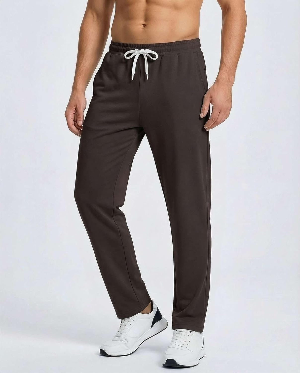 Real Essentials 3 Pack: Men's French Terry Open Bottom Sweatpants - Casual Lounge Comfort Gym with Pockets