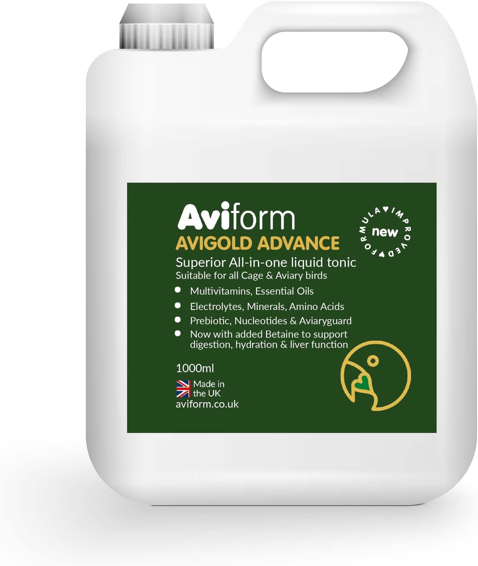 Aviform AVIGOLD ADVANCE | All-in-One Liquid Cage & Aviary Bird Tonic | Vitamins | Minerals | Prebiotics | Essential Oils | Amino Acids | Aviaryguard | Nucleotides | 1000ml | Express Delivery Available