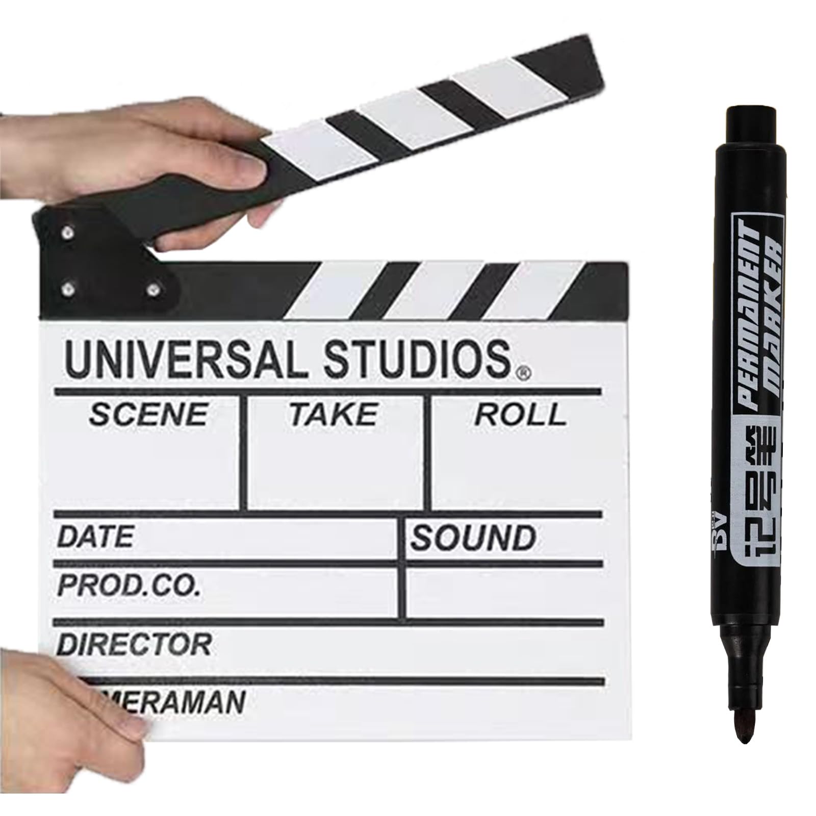 Xdealcozyxc Black/White Wooden Clapper Board For Film With 1 Marker Pen, 20 X 20 Cm Movie Props For Movie Shooting