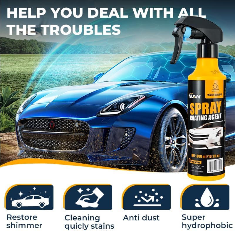 NUAN 2-Pack Nano Hydrophobic Ceramic Coating, 300ml Car Coating Spray Kit,Easy-to-Spray Auto Paint Protection, Includes Microfiber Cloth for Vehicle Shine & Protection - Image 3