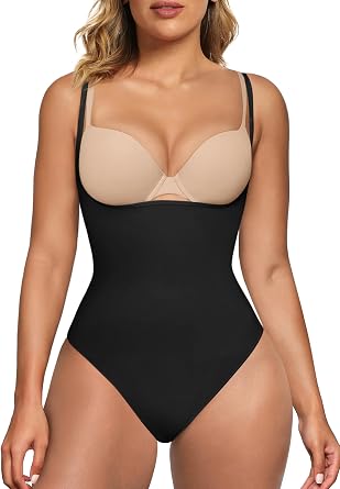 SHAPERX Tummy Control Shapewear for Women Seamless Compression Bodysuits Open Bust Thong Body Shaper