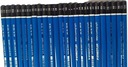 Miniatura 2 de Staedtler Mars Lumograph - Lápices de madera - Paquete de 24 grados en práctica caja de almacenamiento de plástico con regla de aluminio de 6" y 8"