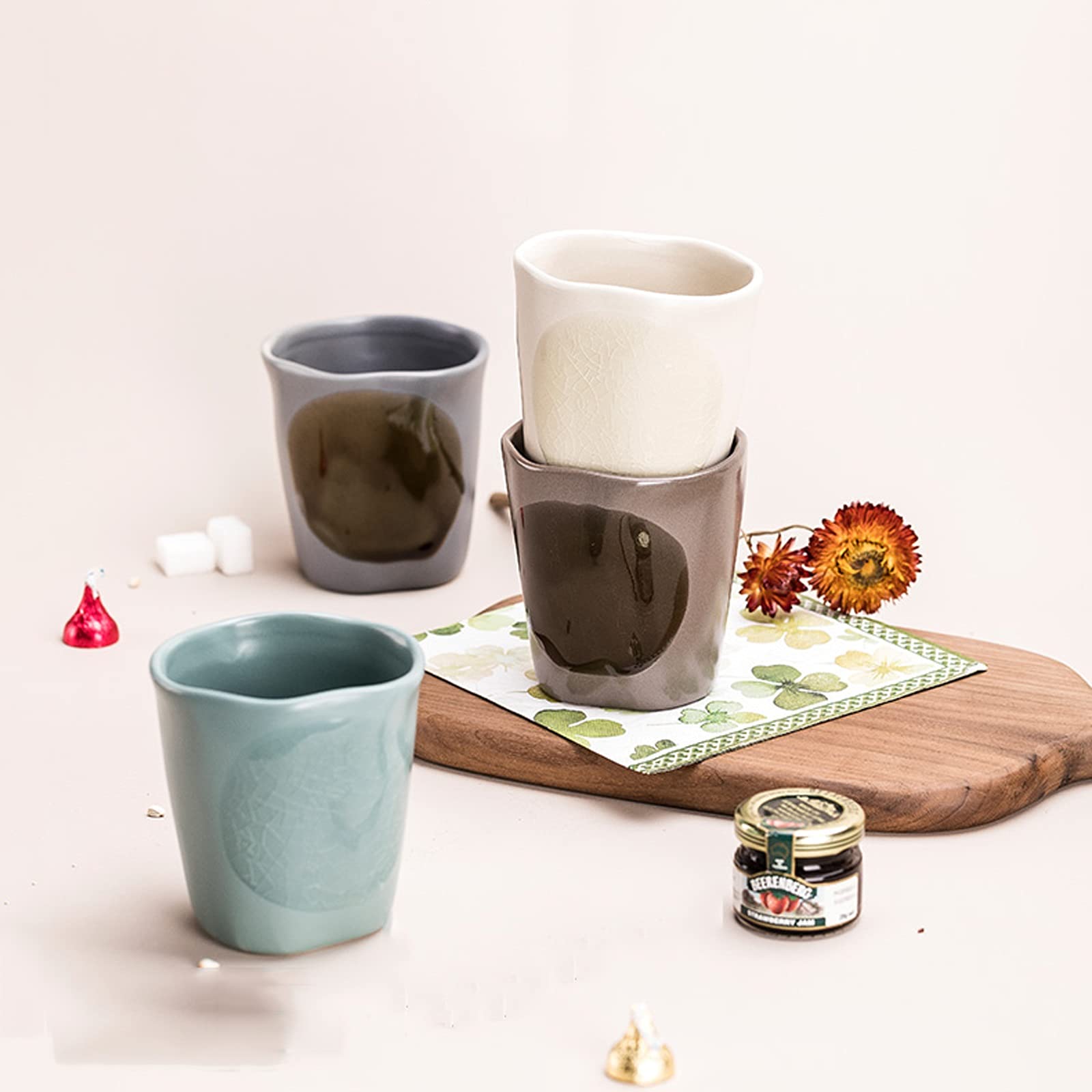 Generic Tazas de Café de Cerámica 13,5 Onzass Tazas de Café de Cerámica Diseño Epara Tazas Domésticas, Esmalte sin Luz, Grietas Transparentes/Marrón/400 Ml
