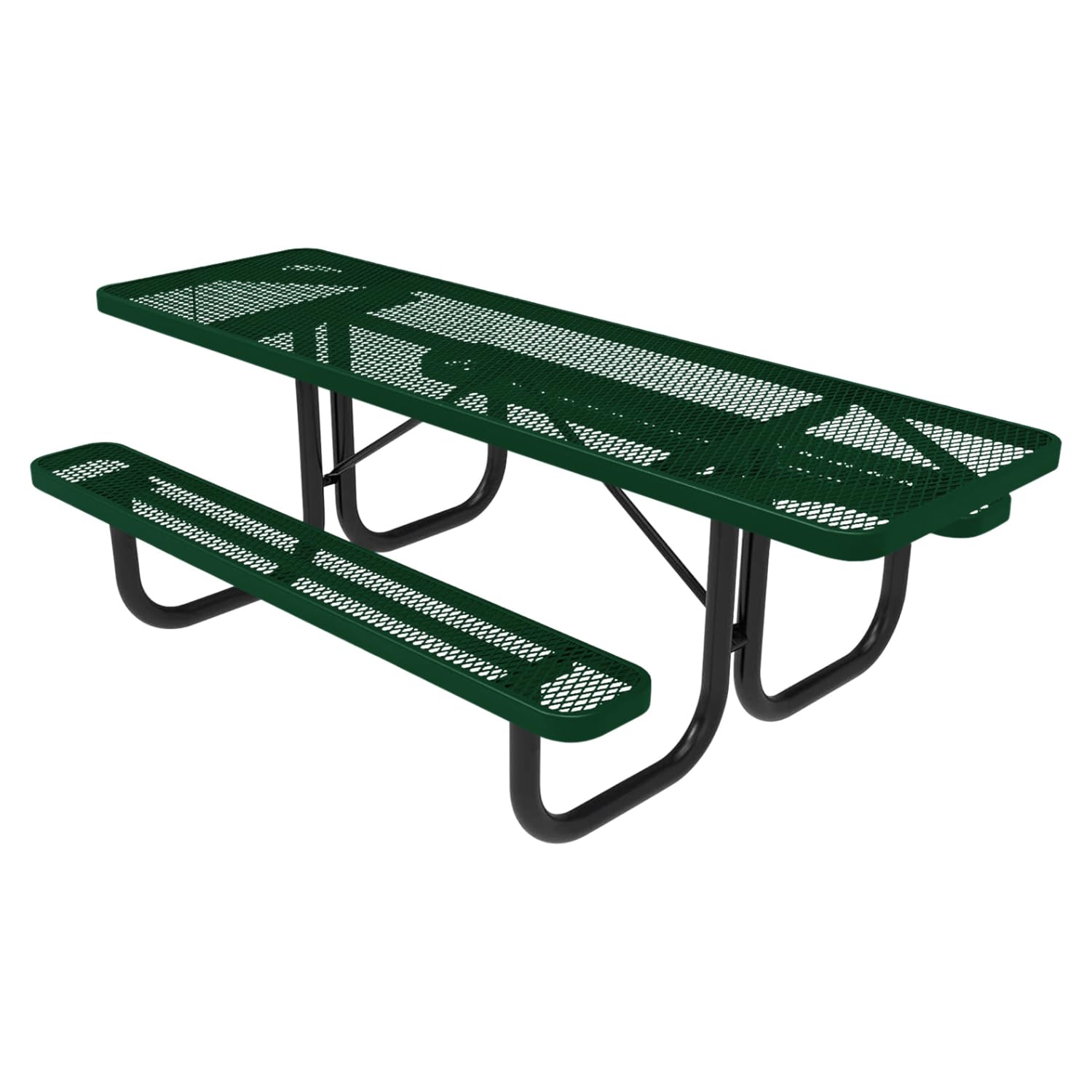 COATEDOUTDOORFURNITURE Heavy-Duty Portable ADA-Compliant Outdoor Picnic Table, Expanded Metal Patio Dining Furniture Made in America (8ft Rectangular, Both-Side Handicap, Green)