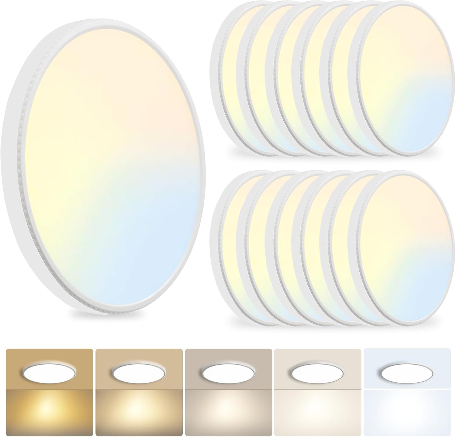 MODERN 12Pack LED Flush Mount Ceiling Light, 3000K-3500K-4500K-5000K-6000K Adjustable Ceiling Lamp,7.5inch Surface Mounted for Living Room, Bedroom, Kitchen, Laundry, Hallway(White, 12 Pack)