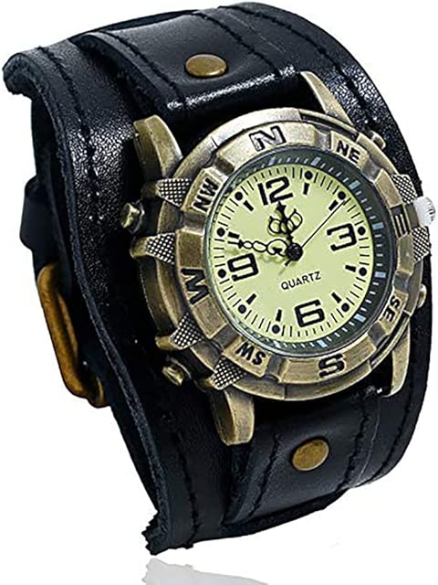 YingHwa Men's Retro Punk Genuine Leather Watch Bracelet Hip Hop Fashion Versatile
