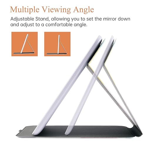 Miniatura 5 de Espejo de maquillaje recargable iluminado de viaje con cubierta de piel sintética, espejo de maquillaje de viaje portátil con luces, iluminación de