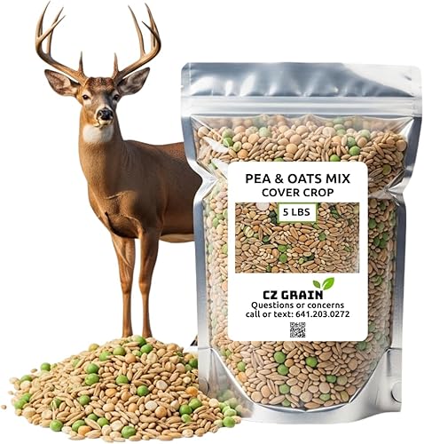Parcelas de comida para ciervos  Guisantes y avena cubren semillas de cultivo  Crecimiento rápido, uso en primavera u otoño (5 libras)