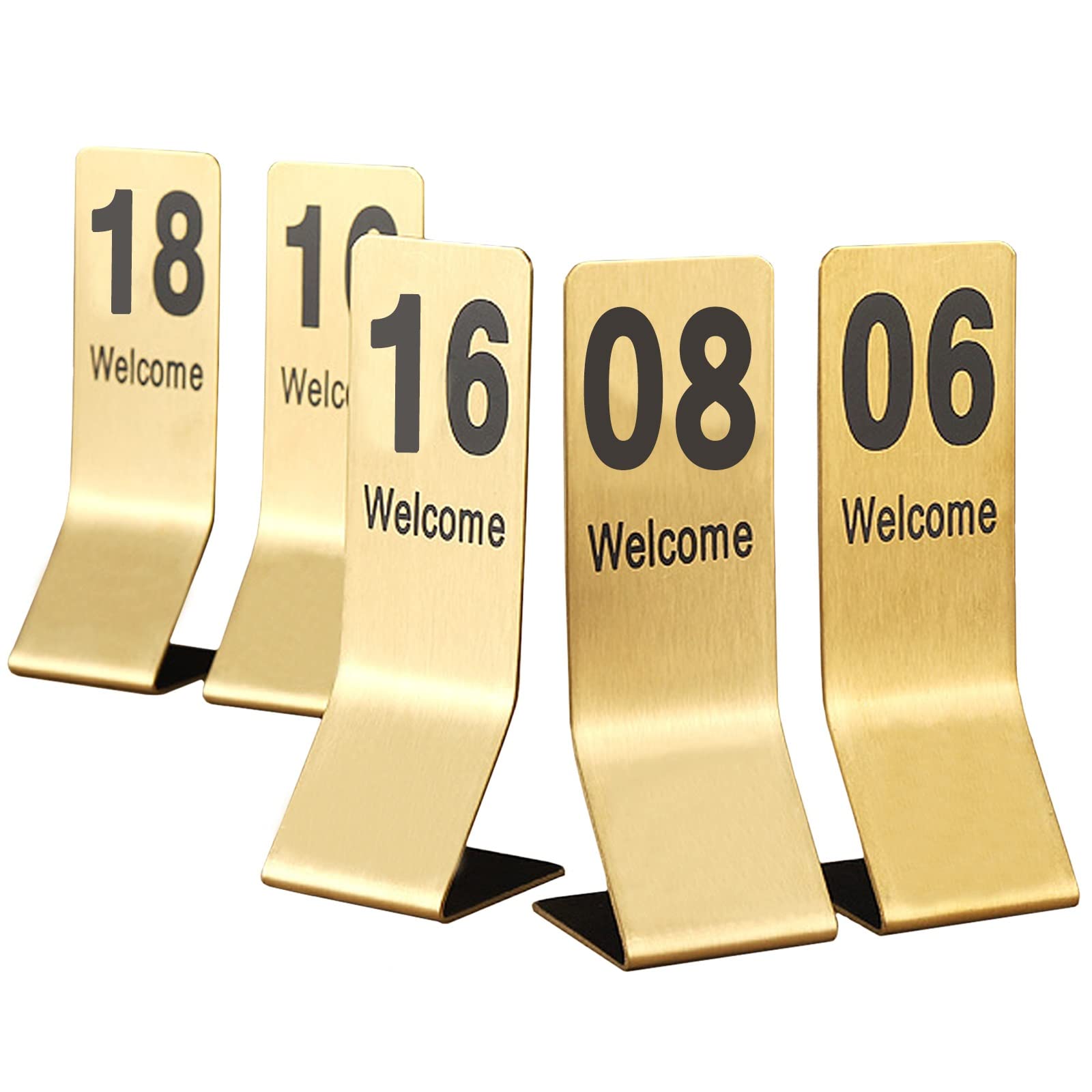 SaryEdge Number Cards Stainless Steel, Metal Table Card Number 1 To 10/20, Tabletop Number Sign For Restaurants, 14.5x5x5cm Table Signs Stackable, Easy To Wash,Gold-1??20è?