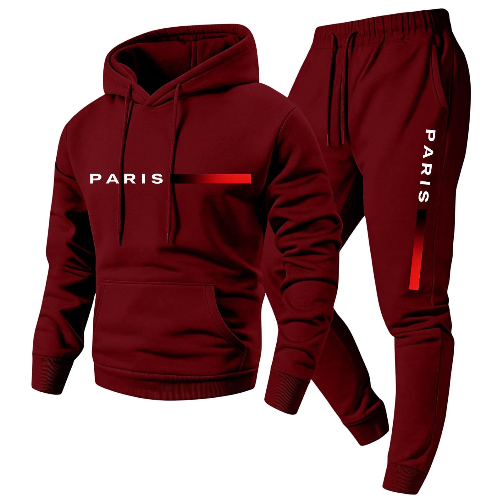 Mens Tracksuit Set Paris 2 Piece Hoodie and Sweatpants Set