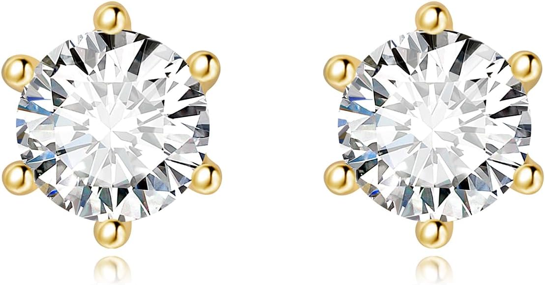 GW Moissanite Earrings for Women and Men 0.6-1.7ct Moissanite Stud Earrings Sterling Silver 925 with 18K Gold Plated Jewelry for Lady Birthday