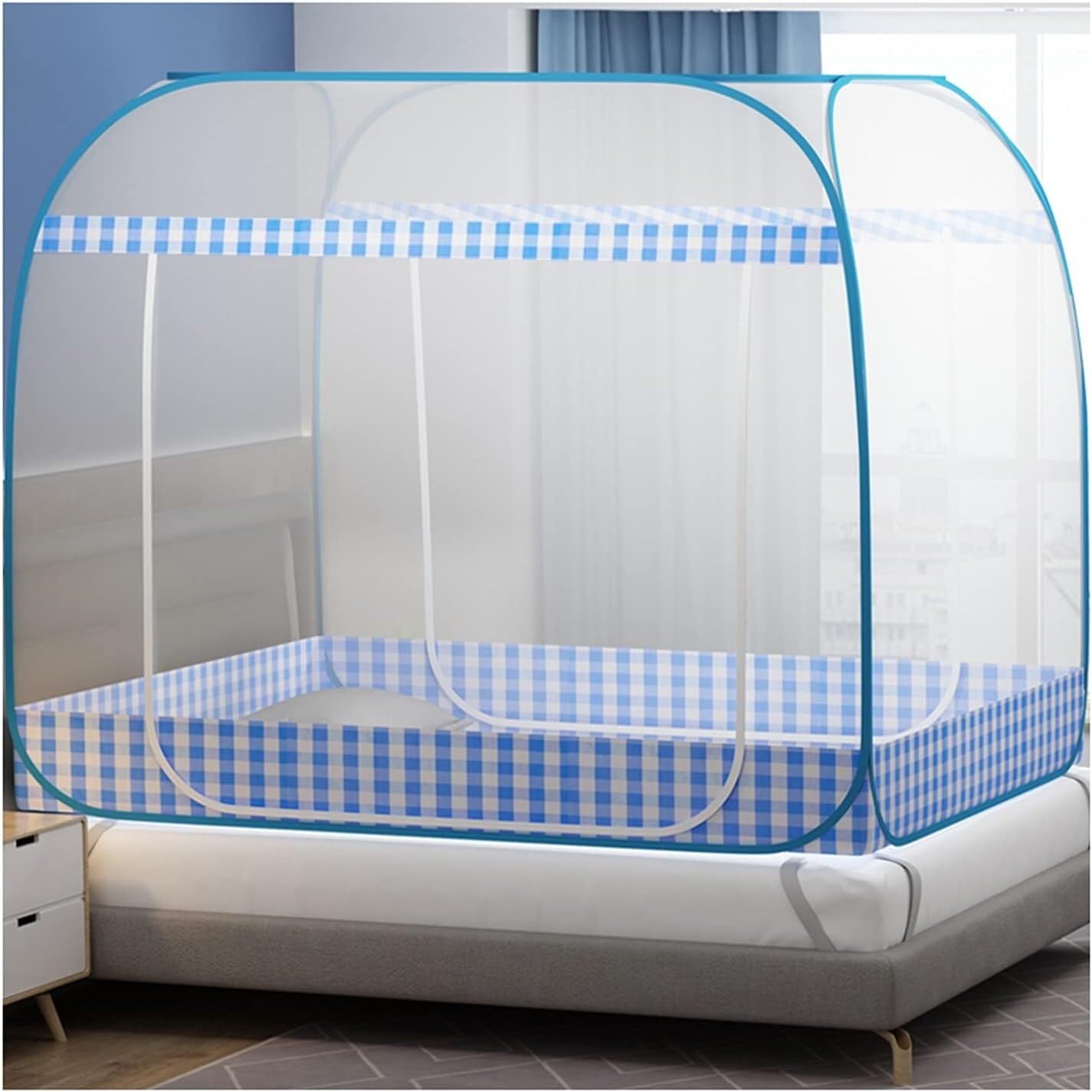 GTHTUHFD Mosquito Net Foldable Mosquito Net, Portable Pop-Up Mosquito Net For Bedroom, Installation Mosquito Net,Blue-1.5 * 2.0m