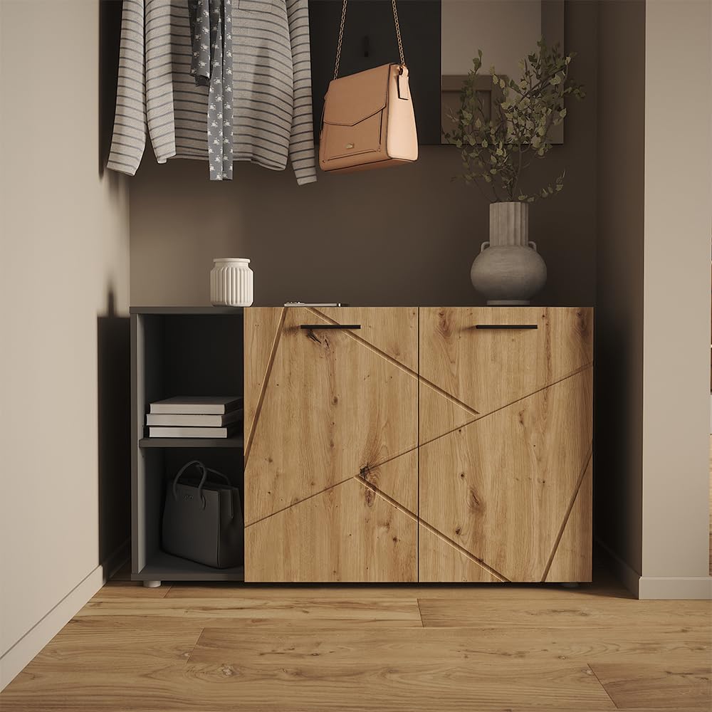 Vicco Szafka na buty "Irma", Antracyt/Artisan, 106 x 63 cm | z 2 drzwiami, convient pour le rangement et l’organisation dans l’entrée
