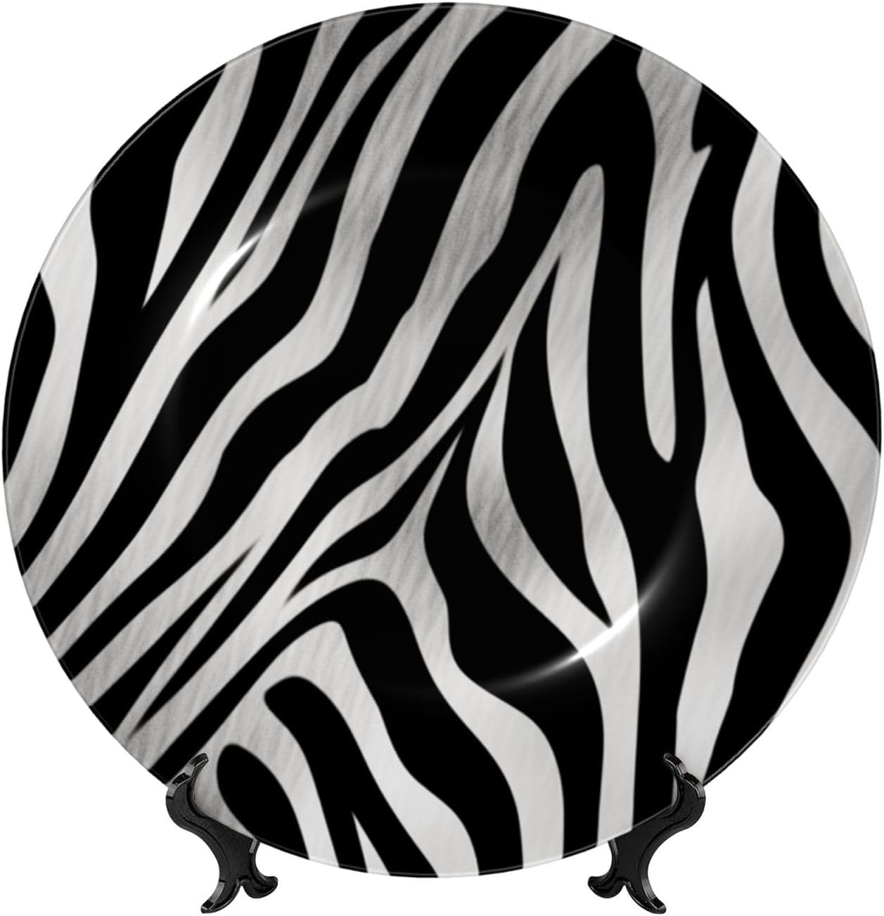 Bone China Decorative Plate 10in Ceramic Dinner Plates Zebra Print Decorative Plates with Display Stand Hanging Porcelain Plate Art Crafts Ceramic Ornaments for Home Office Wall Decor