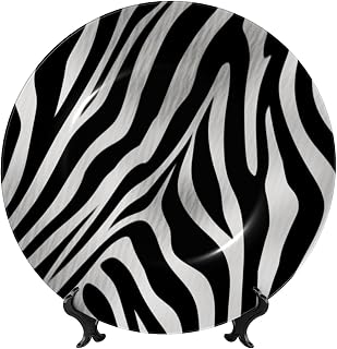 Bone China Decorative Plate 7in Ceramic Dinner Plates Zebra Print Decorative Plates with Display Stand Hanging Porcelain Plate Art Crafts Ceramic Ornaments for Home Office Wall Decor