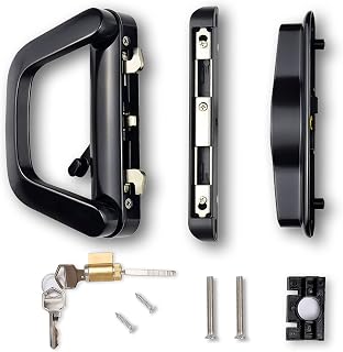 Sliding Door Lock, Sliding Patio Door Handle with Key, Replacement Handle Lock Set fits Door Thickness from 0.75in to 1.4in, Reversible Design for Right- or Left-Handed Doors
