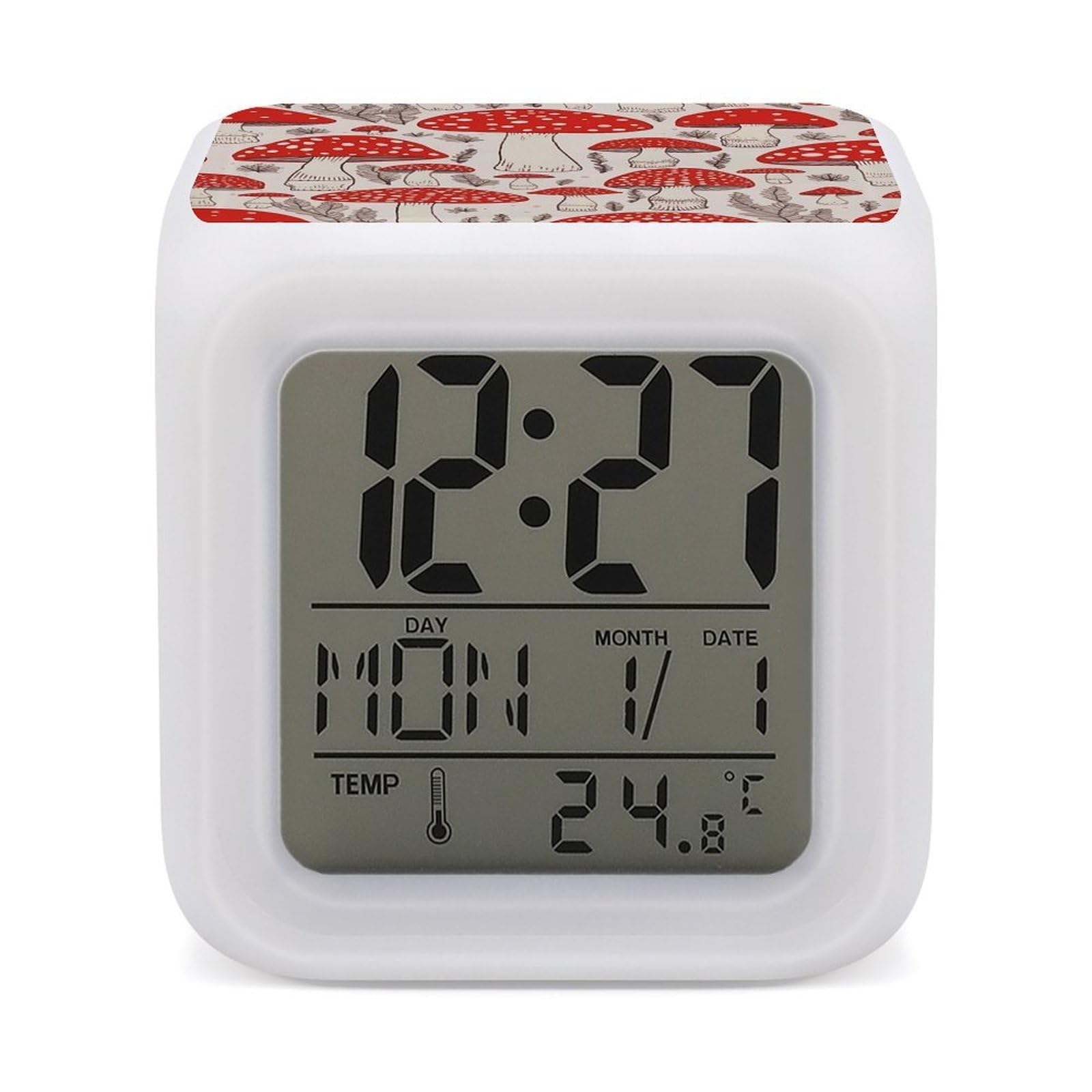 VstaDank Red White Mushroom Alarm Clocks with 7 Color Changing Night Light Exquisite Bedroom Digital Clocks with LED Temperature Display Desk Clock Ok to Wake Clocks for Heavy Sleeper