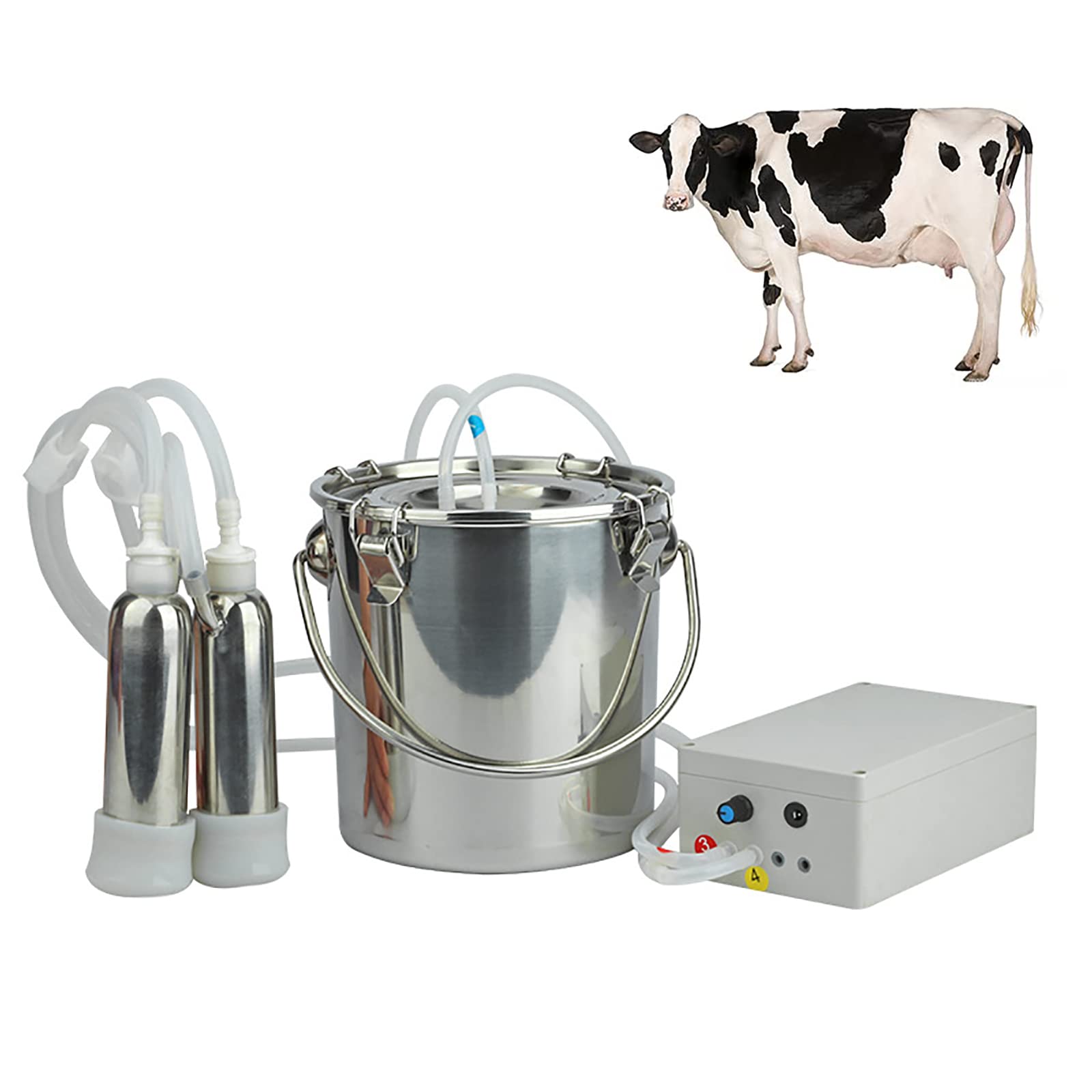 Ordeñadora eléctrica de vacas, kit de ordeño automático portátil para uso doméstico, equipo de ordeño de carga pulsante para la agricultura láctea diaria, capacidad de 5 litros