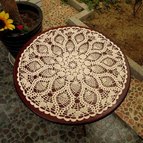 kilofly Handmade Crochet Cotton Lace Table Sofa Doily, Waterlily, Beige, 20 inch - Thumbnail 4