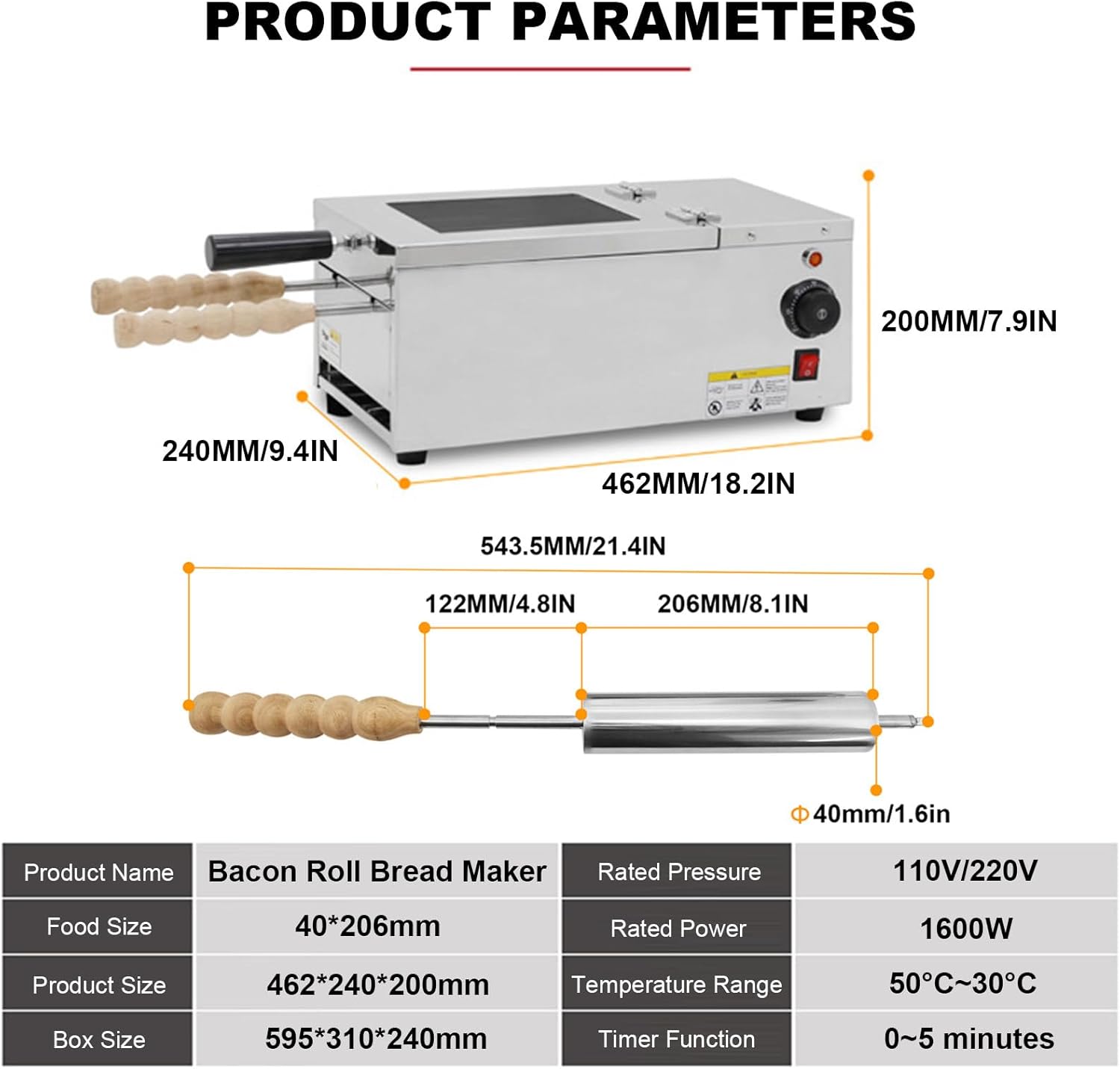 Commercial Electric Chimney Cake Oven, Ice Cream Cone Grill Oven Machine with 2pcs stainless steel roller, Chimney Bread Machine, for Restaurant Home Kitchen