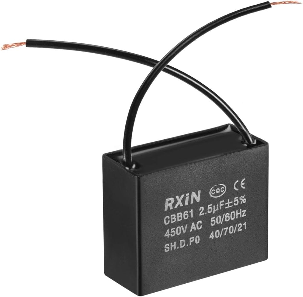 uxcell Ceiling Fan Capacitor CBB61 2.5uF 450V AC 2 Wires Metalized Polypropylene Film Capacitors 36.5x16x29.5mm for Water Pump Motor Generator