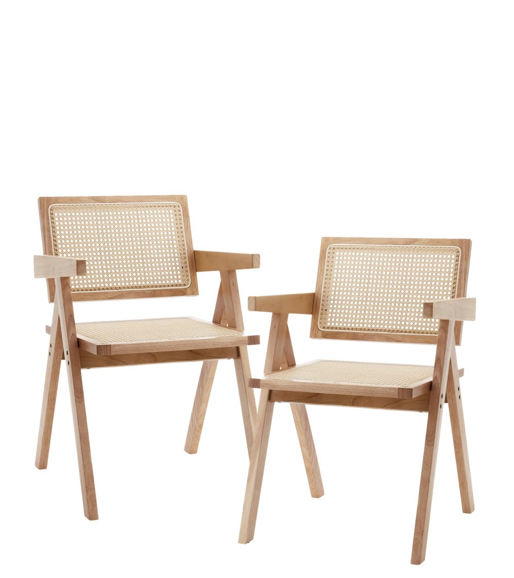 Home Heavenly® Pack de 2 Sillas de Comedor Mamba, en Madera y Ratán Natural.Elegancia y Sostenibilidad para Tu Hogar - Boho Chic