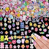 250pcs Kawaii 3D Candy Nail Charms Kit,Y2K Cartoon Gummy Bear Bees Fruit Pineapple Sweet Candy Lollipop Donut Ice Cream Cute Heart Star Bows Mixed Colors Jewelry Nail Embellishments for Nail Art Craft