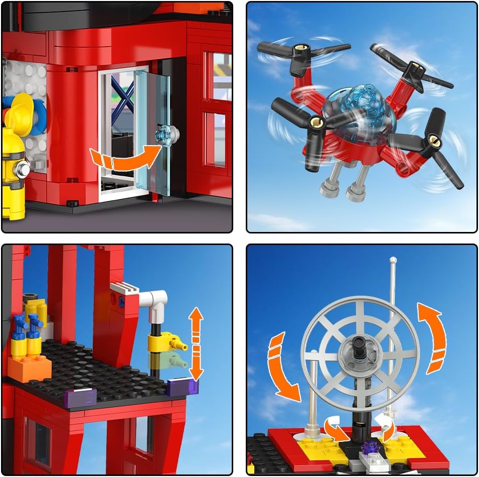 HiWEEGO 3 in 1 City Fire Rescue Plane Building Set, 803 PCS Airplane Building Blocks Kits Toys with Helicopter Fire Station & Truck, Birthday for 6+ Kids Boys Girls Fans of Firefighter