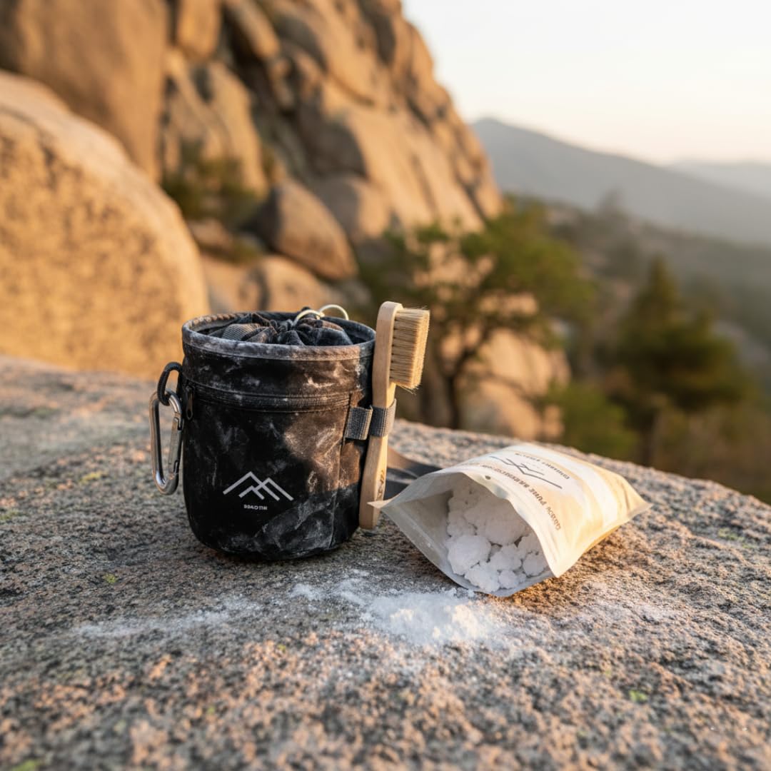 Kit Completo de Escalada Magnesio Chunky 400g + Chalk Bag + Cepillo – Regalo Escalada, Boulder, Halterofilia y Calistenia - Pack Escalada