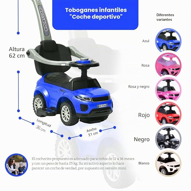 Foto 8 de 8 de COIL Coche Antideslizante A Partir De 1 Año Con Barra Deslizante 614 W - Diseño 3 En 1 - Accesorios Bobby Car