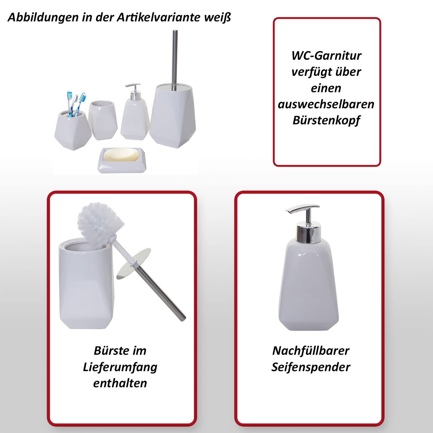 Mendler Juego de baño de 5 piezas HWC-C71AM, juego de baño, accesorios de baño, cerámica - gris