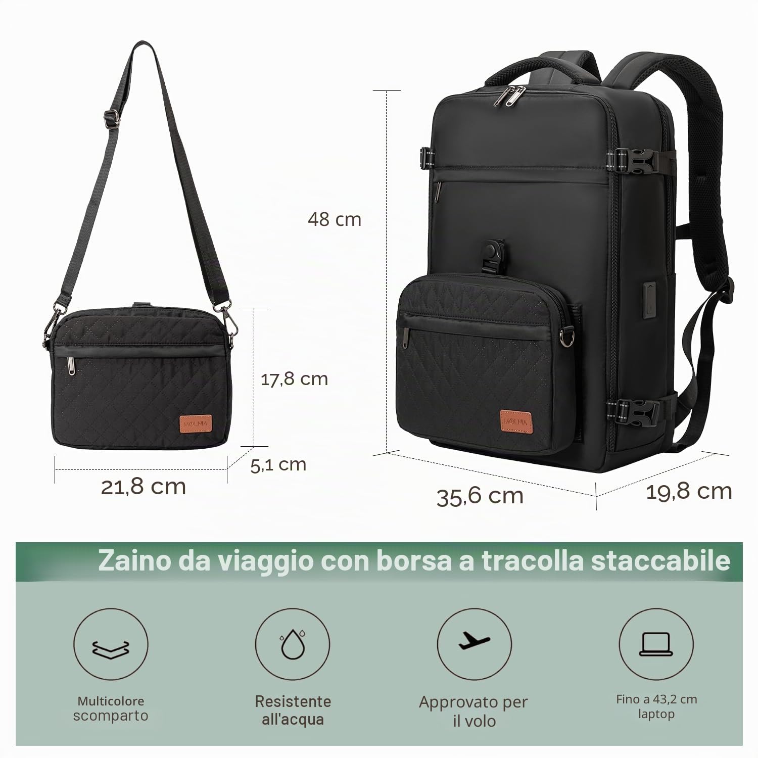 Grande zaino da viaggio per donne e uomini, zaino da portare a mano, bagaglio da volo, impermeabile, sportivo, casual