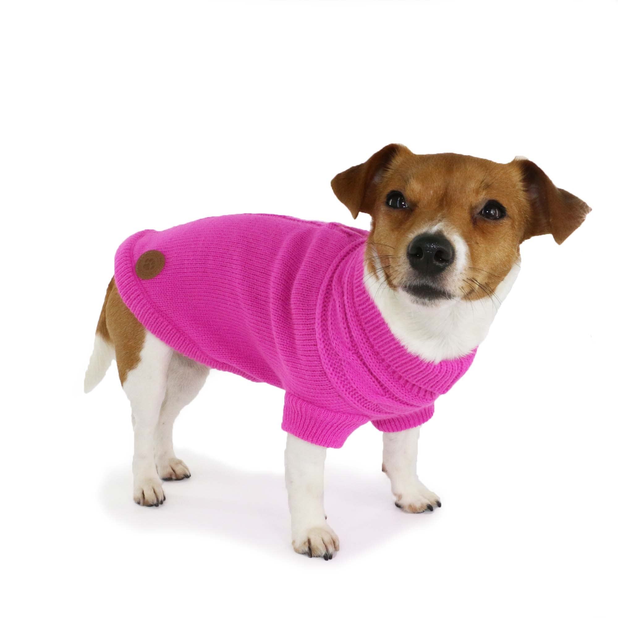 Ancol Classic Cable Knit Dog Jumper Pink Woollen Sweater Harness Hole Leg Straps Rolled Neck Warm Cosy Puppy Pet Apparel - 40cm / Medium