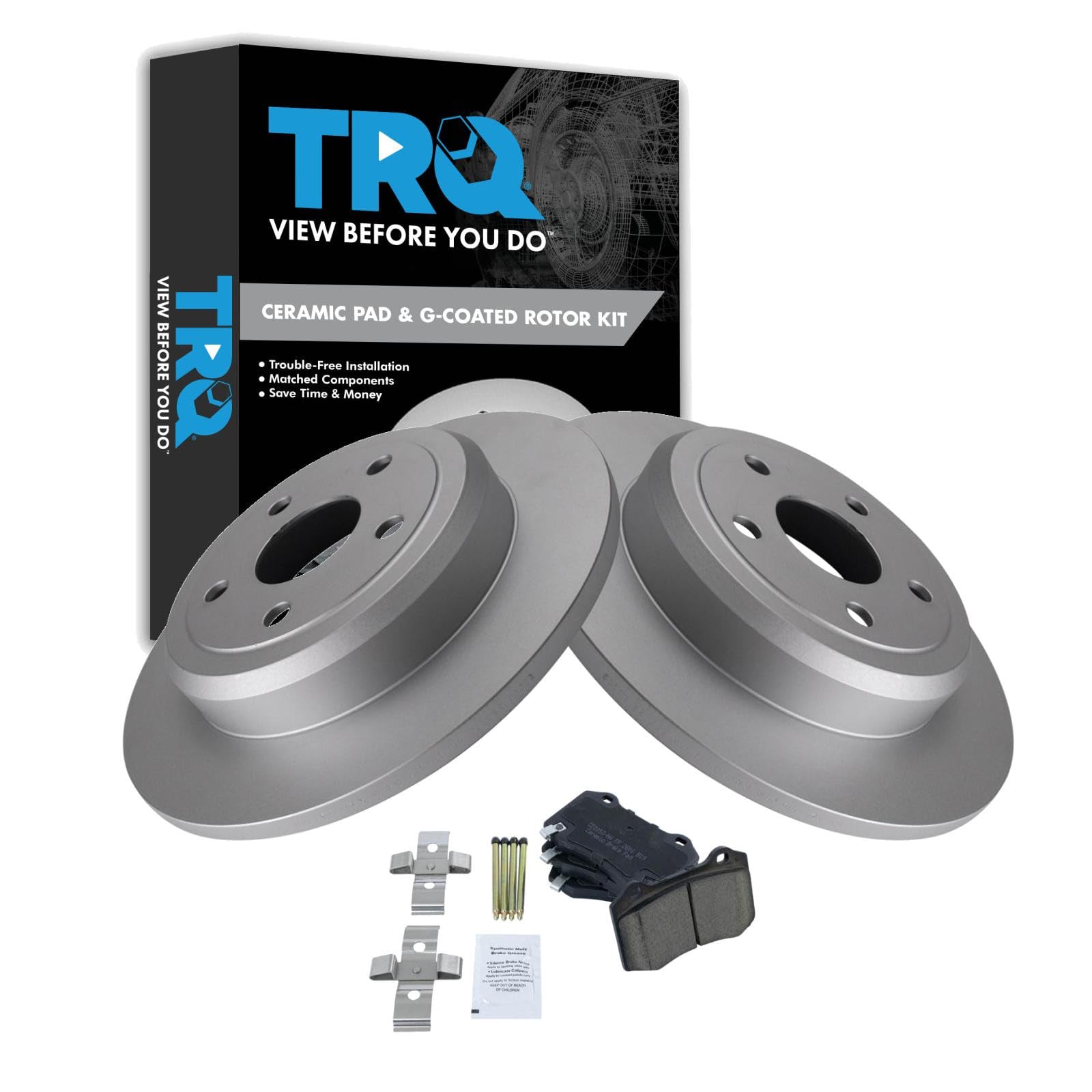 TRQ Rear Brake Pad and Rotor Set Ceramic G Coated Rotors Compatible with 2020 Jeep Grand Cherokee