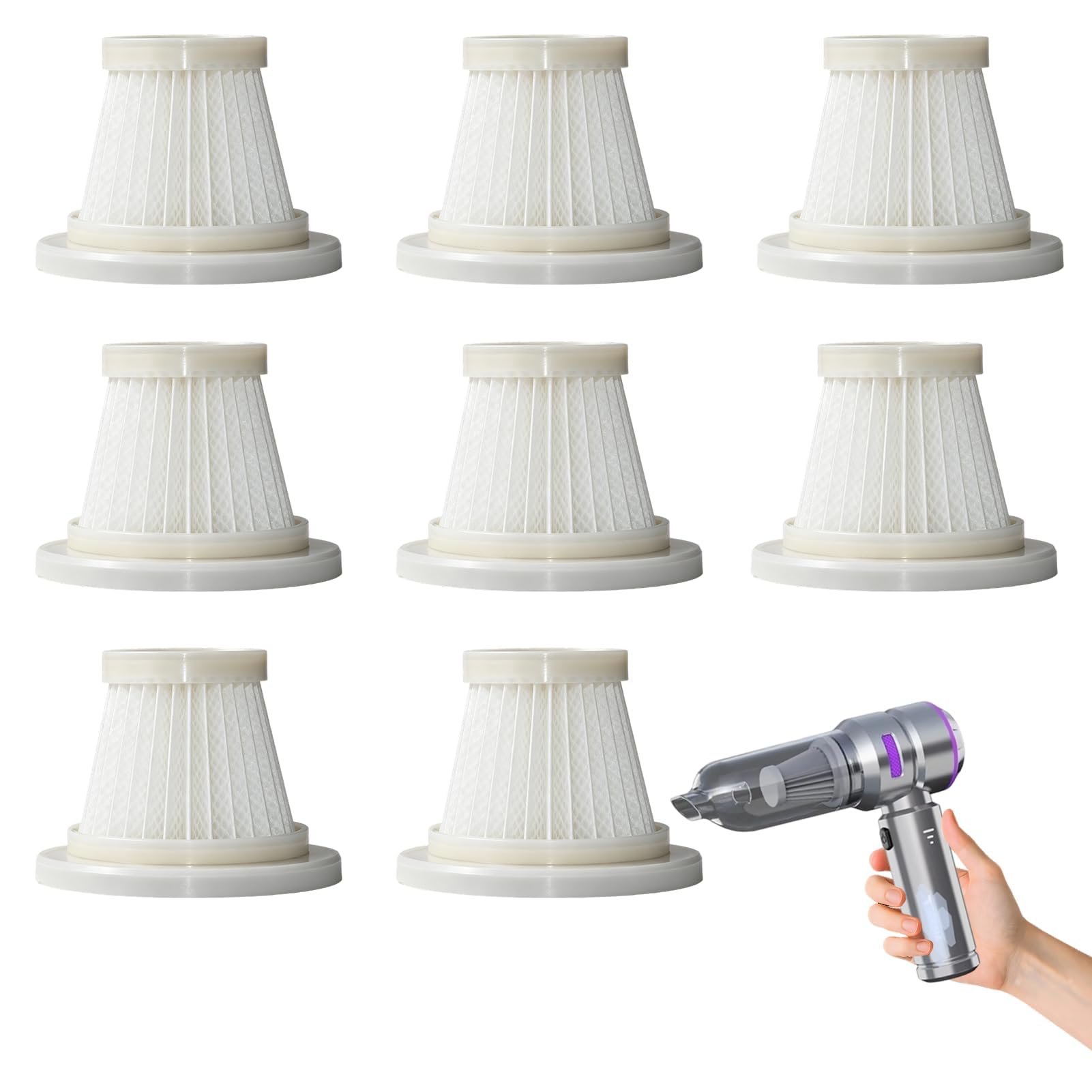 8pcs Washable Vacuum Filters Replacement Set, Reusable Cleaner Filters for Handheld Vacuums, Multi-Surface Cleaning Solution, Long-Lasting Performance