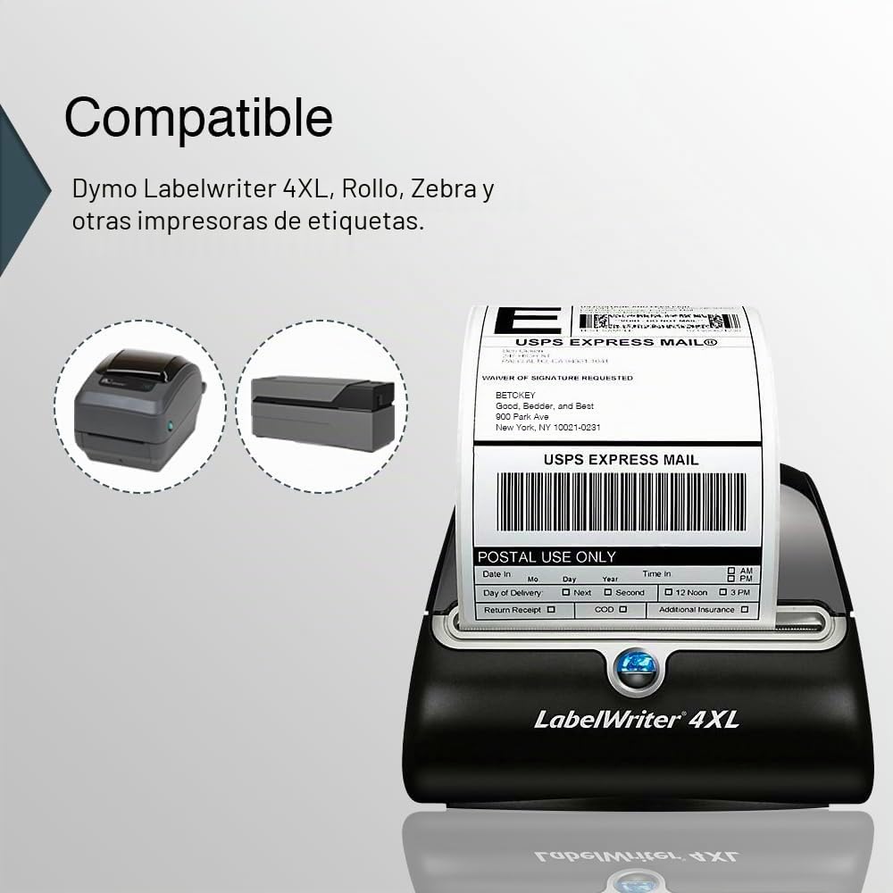BETCKEY - 10 Rollos S0947420 Etiquetas Adhesivas, 102mm x 59mm, 5750 Etiquetas Grandes de Envío para LabelWriter 4XL, No se aplica 550 o 5XL