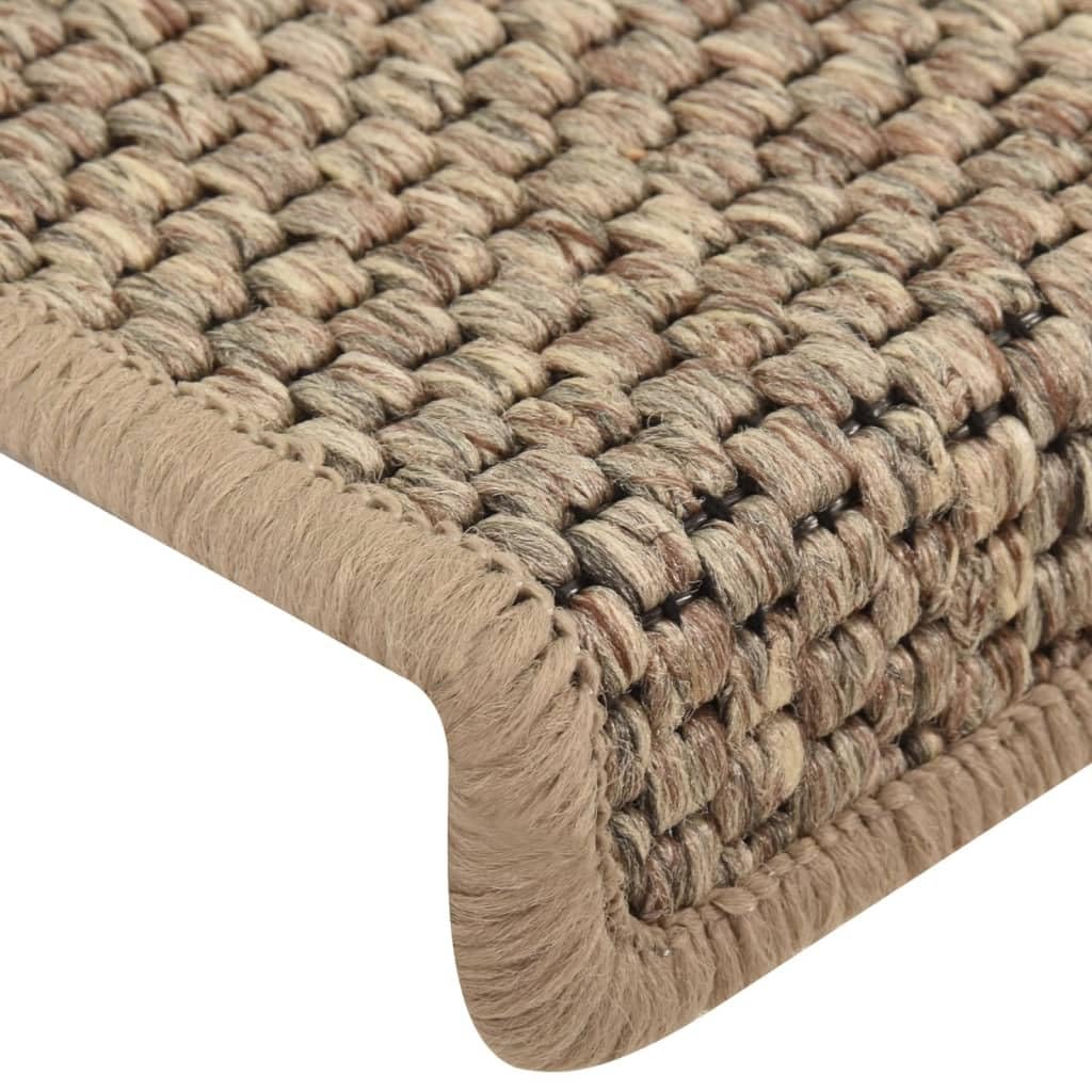 vidaXL Alfombrilla Autoadhesiva de Escalera 15 uds, Alfombrilla con Aspecto Sisal, Protector Antideslizante de Peldaño, Tela Beige Oscuro 65x21x4 cm
