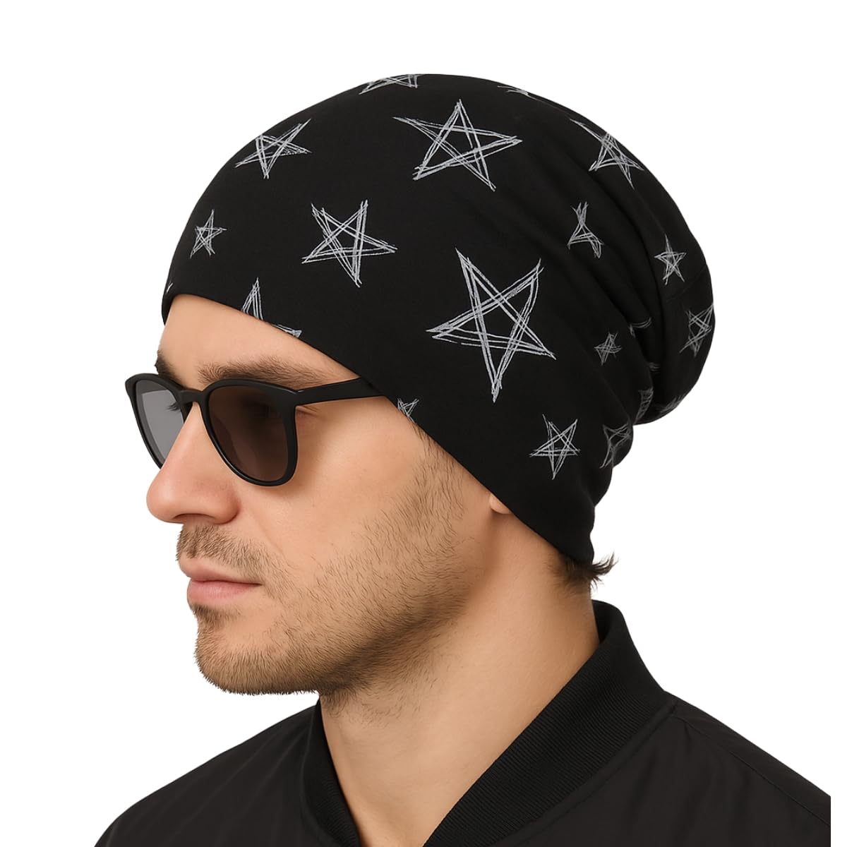 iSWEVEN Unisex Cotton Slouchy Beanie Skull Cap, All-Season Headwear for Men & Women, Ideal for Summer, Winter, Gym, Sports, Helmet Use - Free Size (7025A, Black)-picture-10