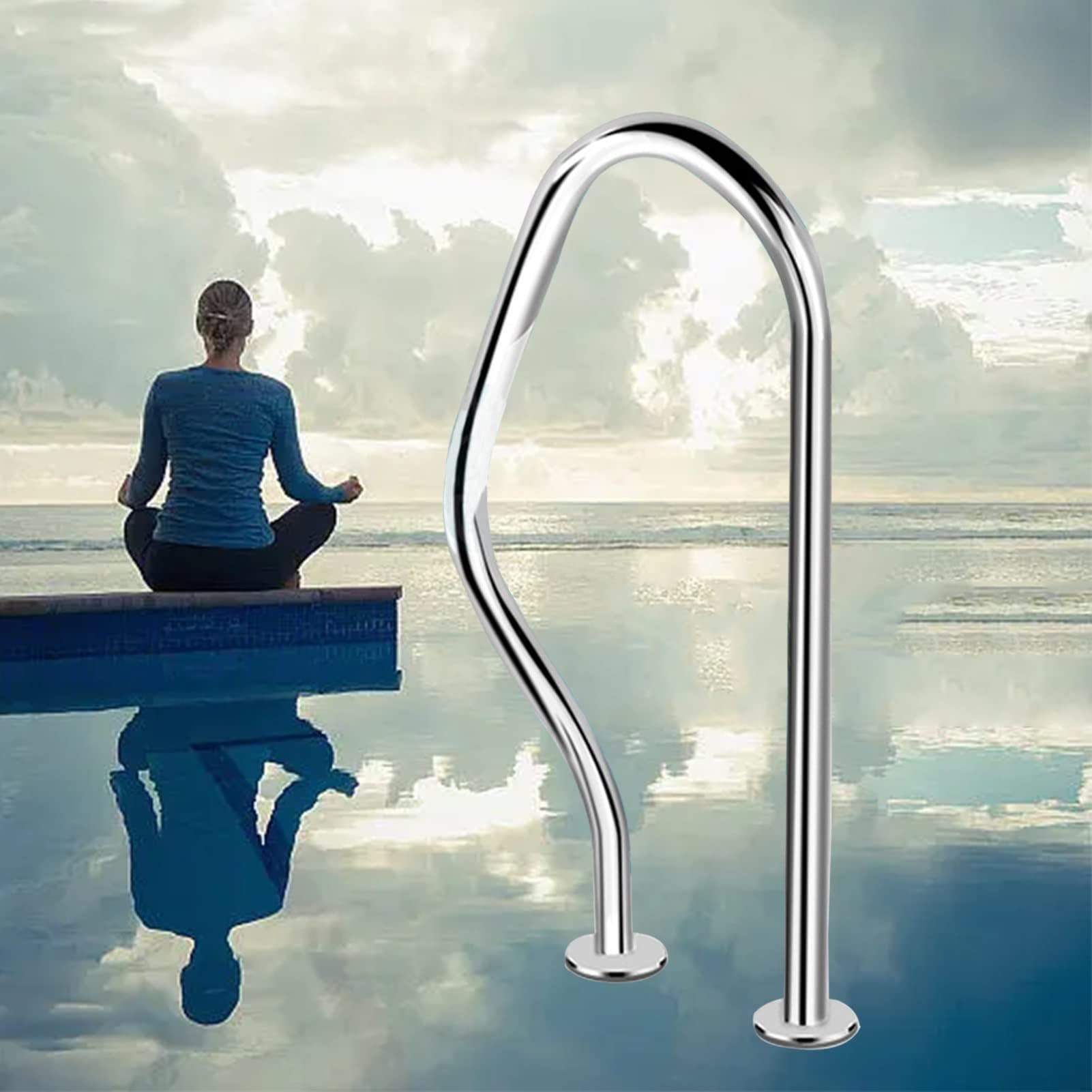 Barandilla para Piscina, barandilla de Acero Inoxidable con Placa Base – Barandilla Duradera para Piscinas Interiores y Exteriores, pasamanos Antideslizantes y Soporte para escaleras.